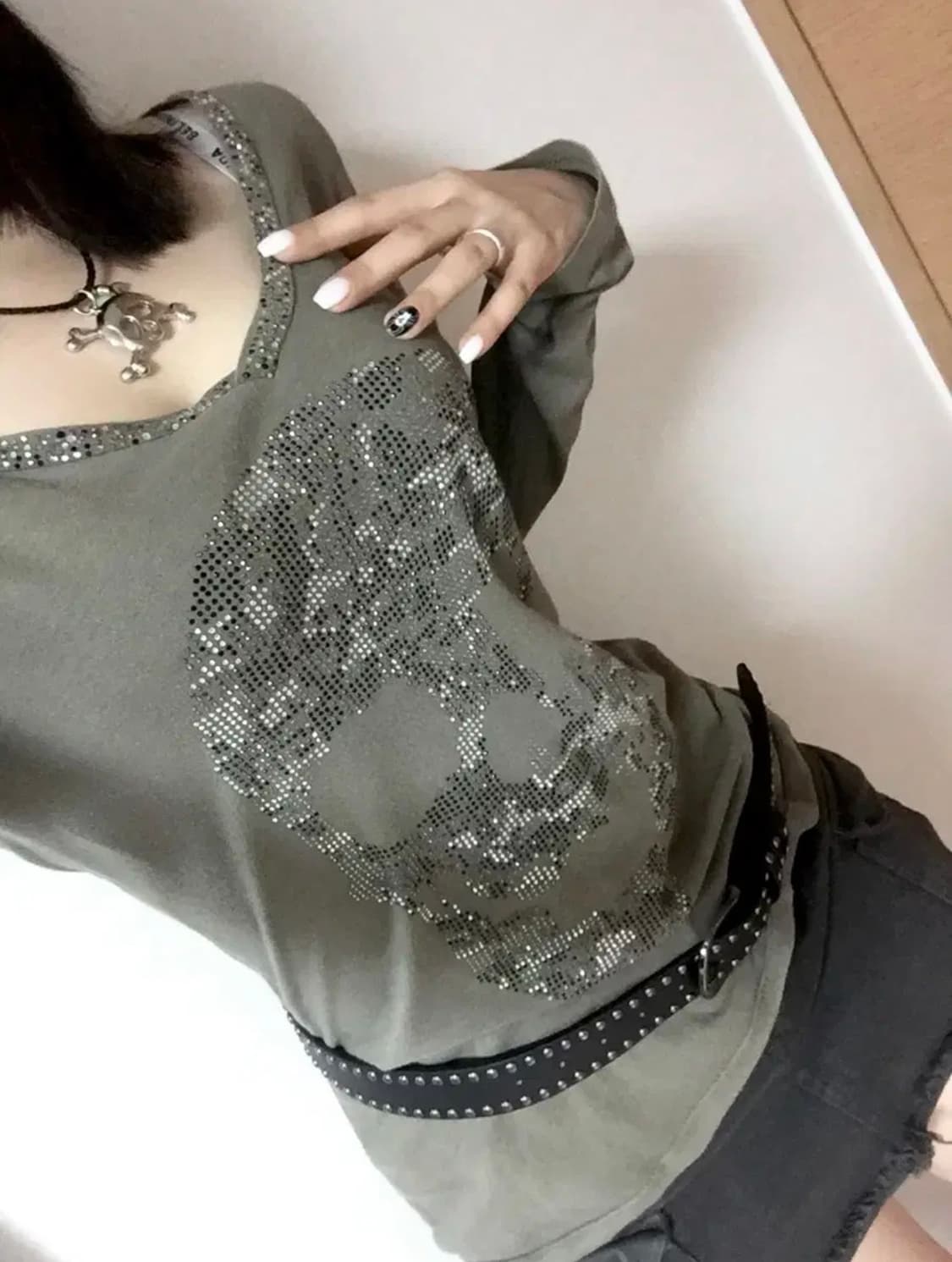 아케호무 빈티지 해골 롱슬리브 y2k punk 상품이미지1