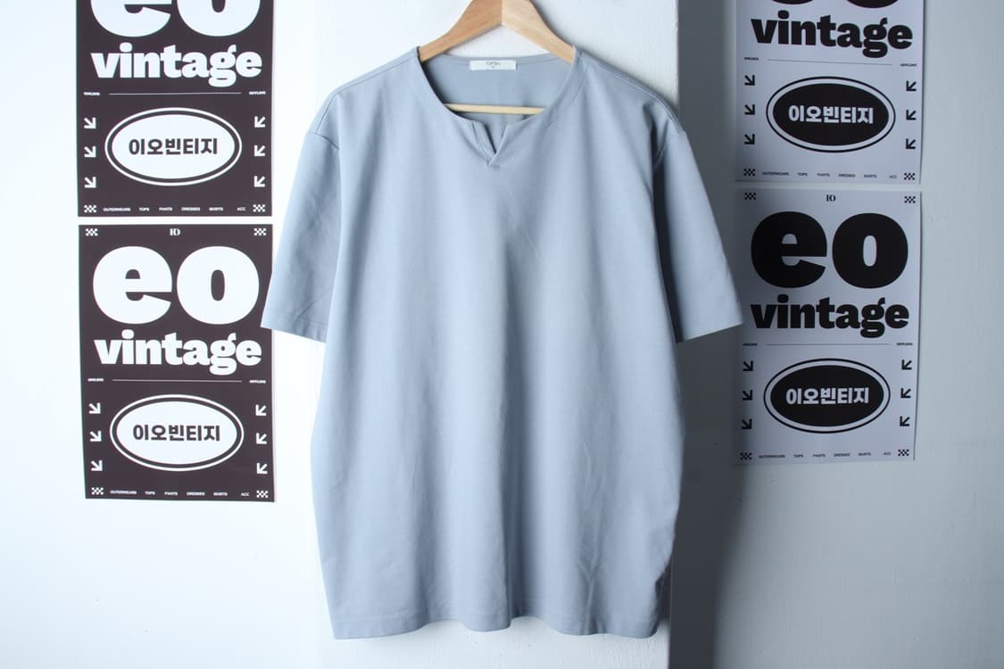 (2XL) 탑텐 반팔 티셔츠 빅사이즈 브이넥 연블루-H32367 상품이미지2