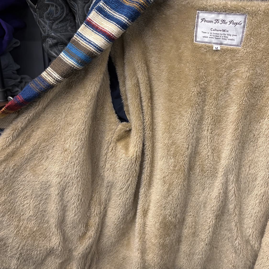 90s JPN 에스닉 자카드 스트라이프 보아라이닝 숄카라 가디건 N562 상품이미지6