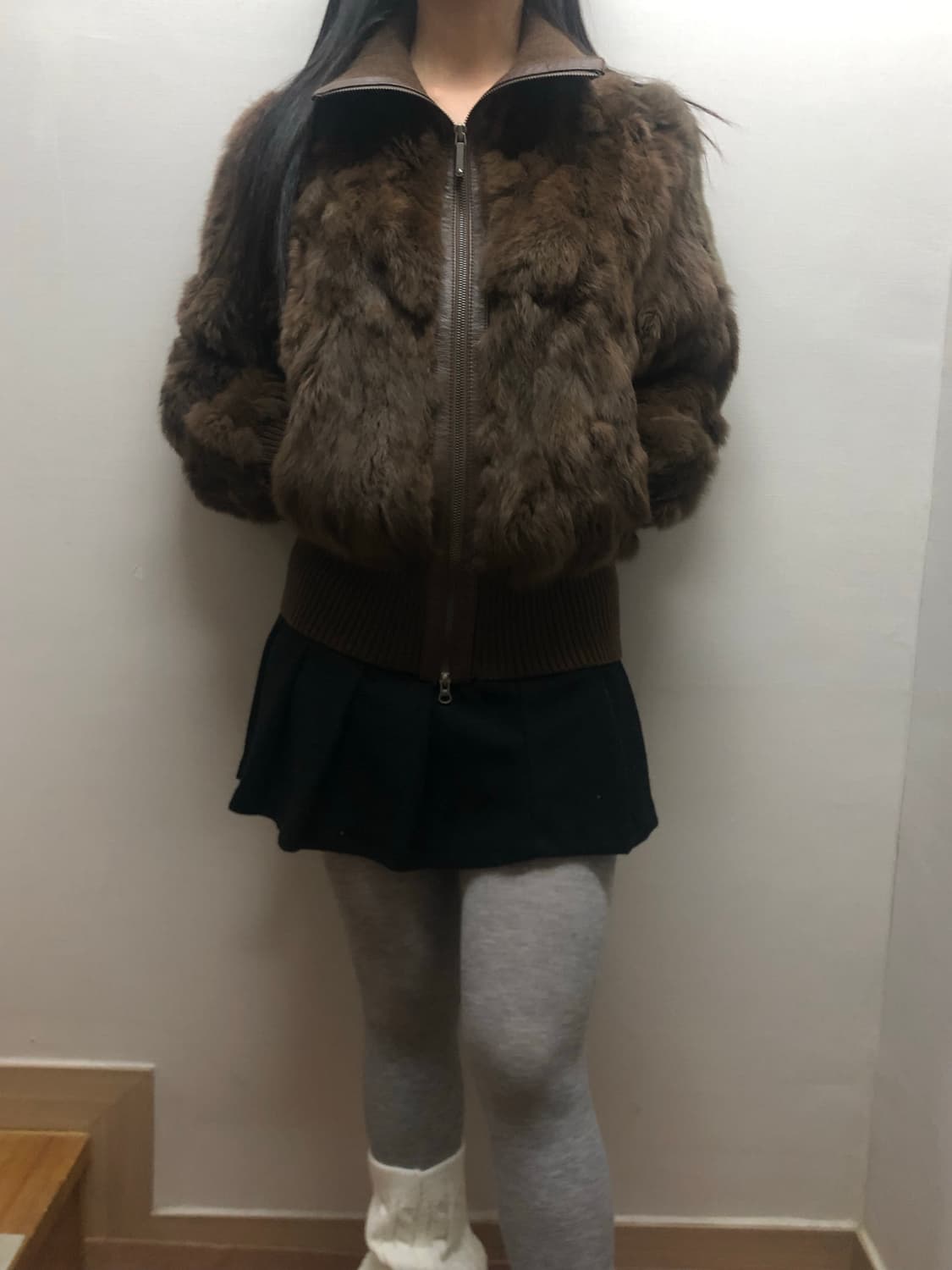 빈티지 브라운 래빗 퍼 집업 상품이미지6