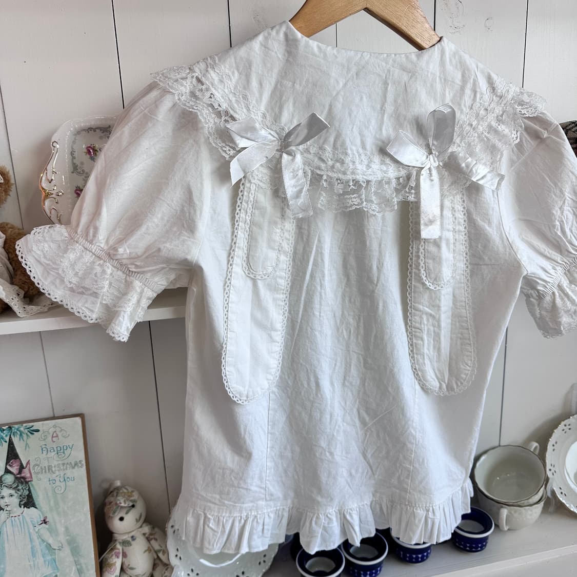 레이스 블라우스 화이트 퍼프 반팔 상품이미지5