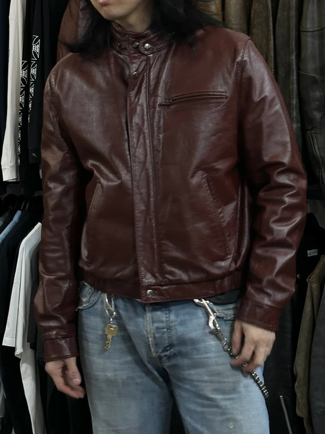 80's 빈티지 버건디 레더 자켓 파이트클럽 타일러 더든 상품이미지10