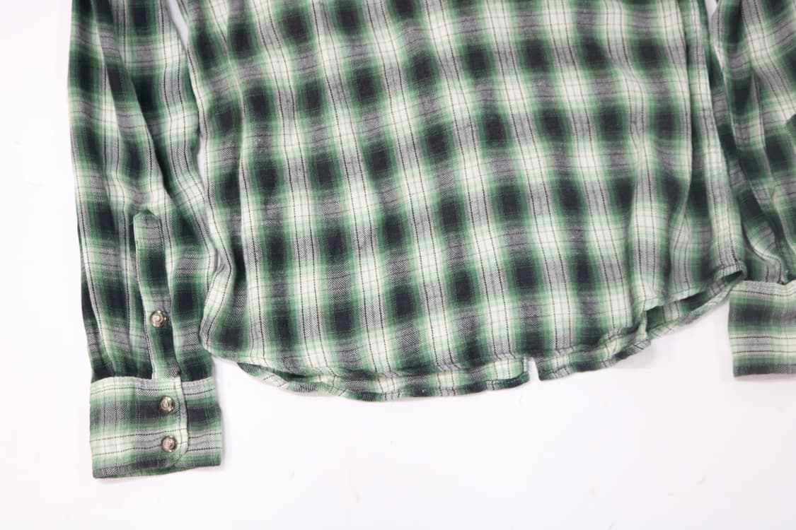 크레바 가먼츠 빈티지 그린 옴브레 체크 지퍼 웨스턴 셔츠 (L) 상품이미지9