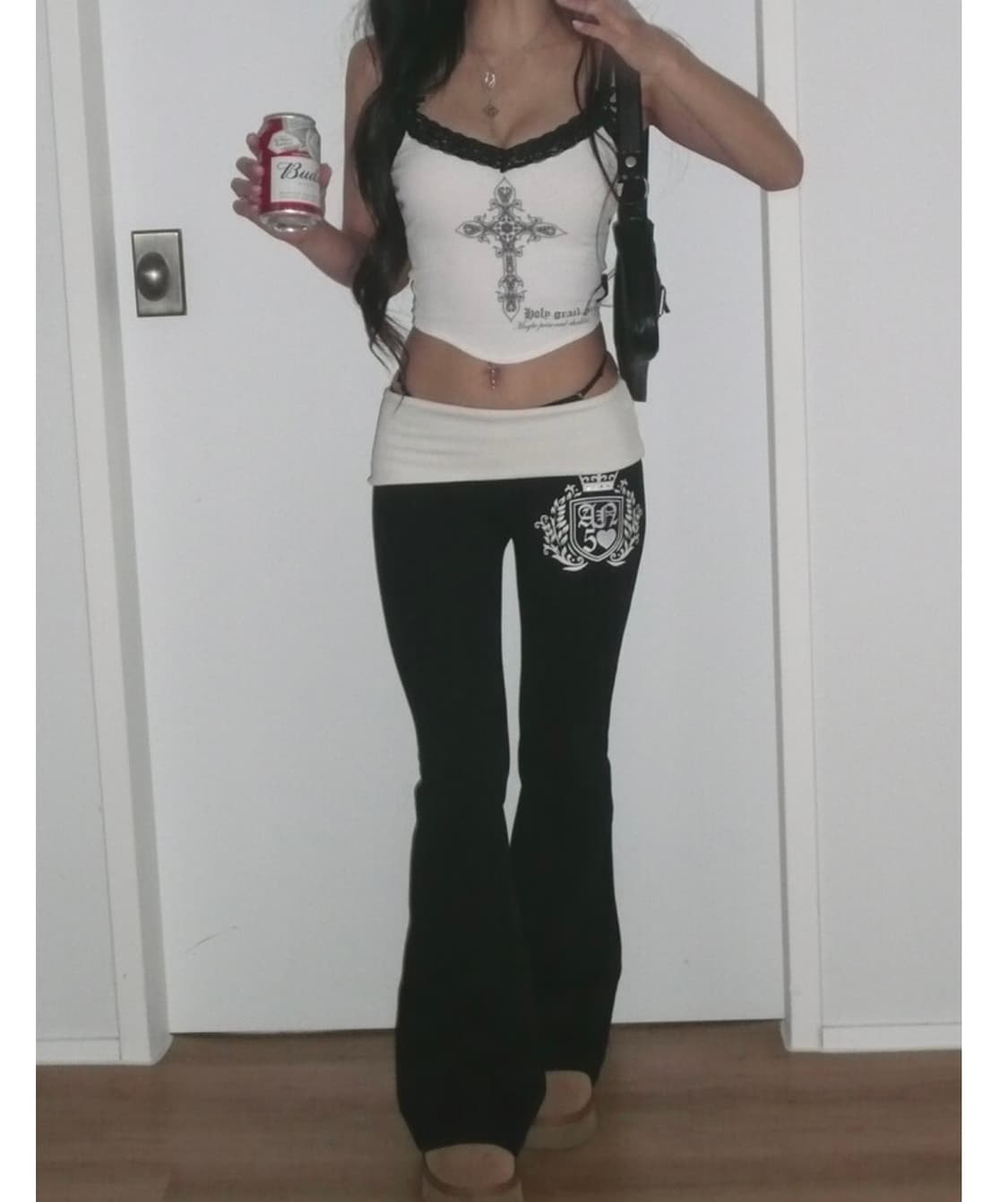 엔젤넘버555 angelnumber555 폴디드 부츠컷 팬츠 블랙 상품이미지1