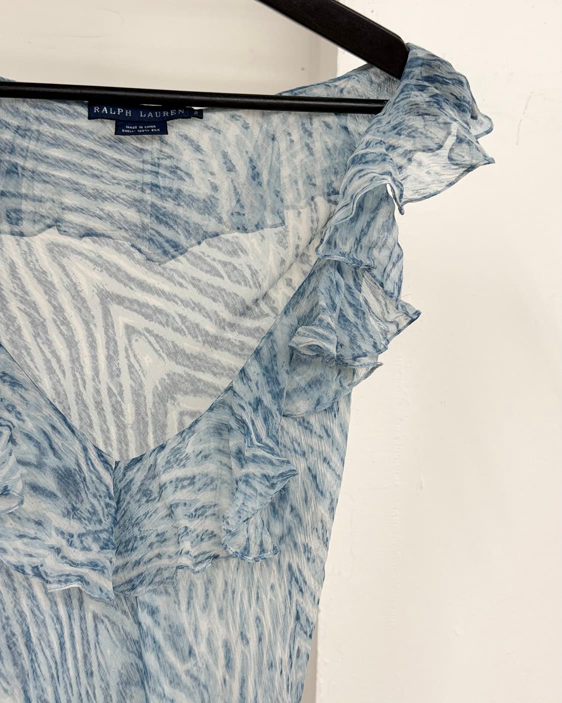 폴로 랄프로렌 블루 러플드 지브라 프린트 시폰 탑 상품이미지4