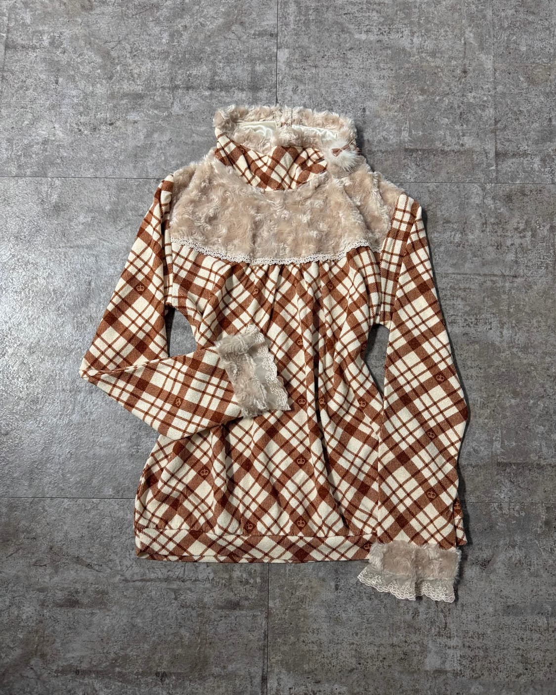 퍼 레이스 체크 패턴 니트 부클 스커트 2pcs SET 상품이미지5