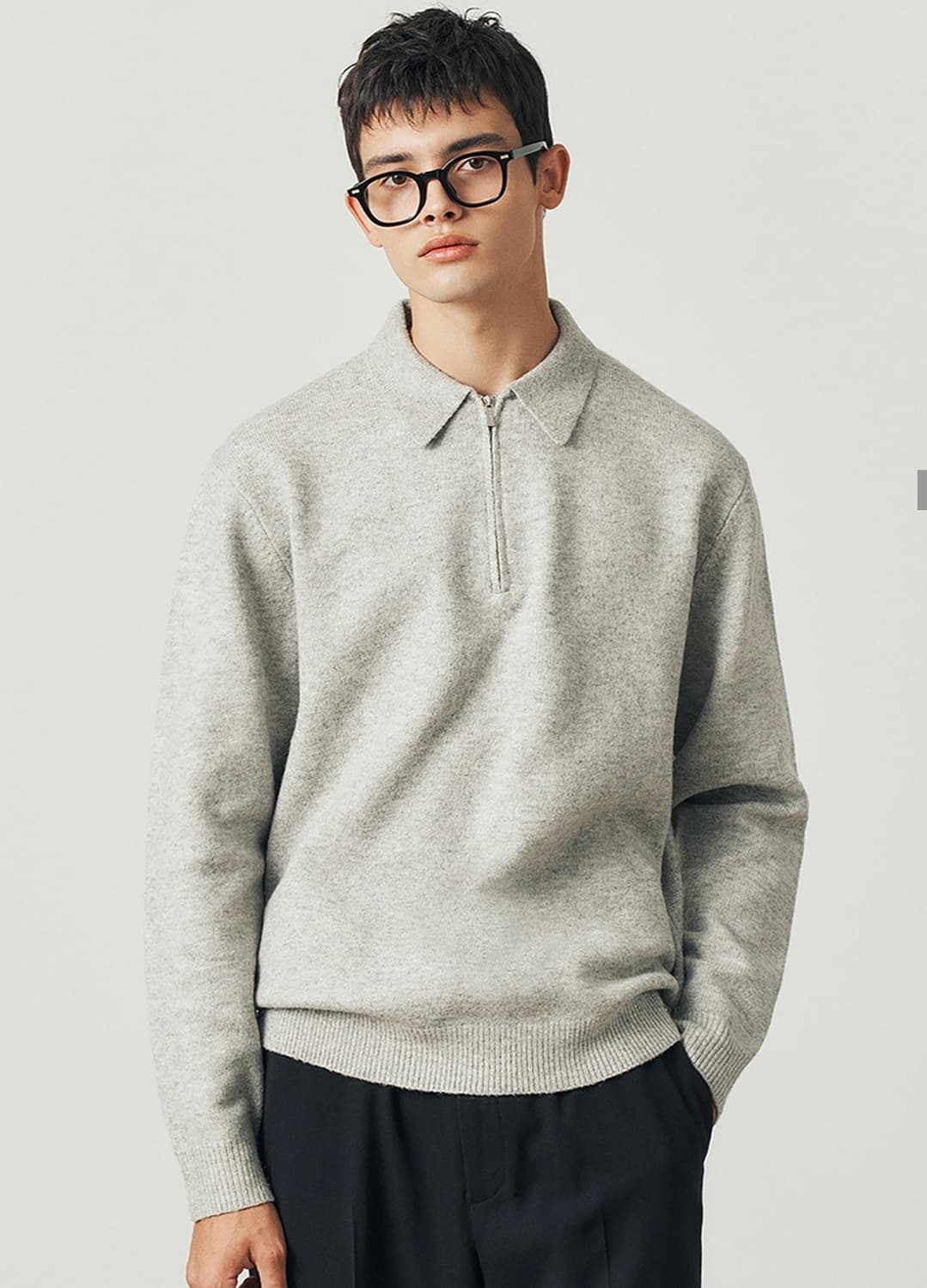 수아레 하프 집업 카라 니트 라이트그레이 상품이미지1