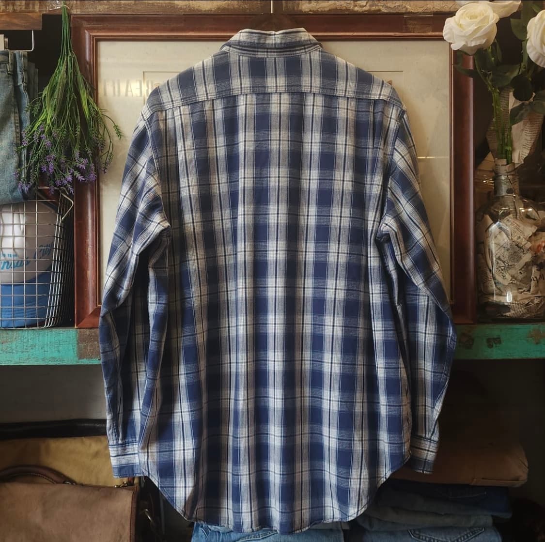 90s lee 빈티지 플란넬 체크셔츠 블루 m 상품이미지2