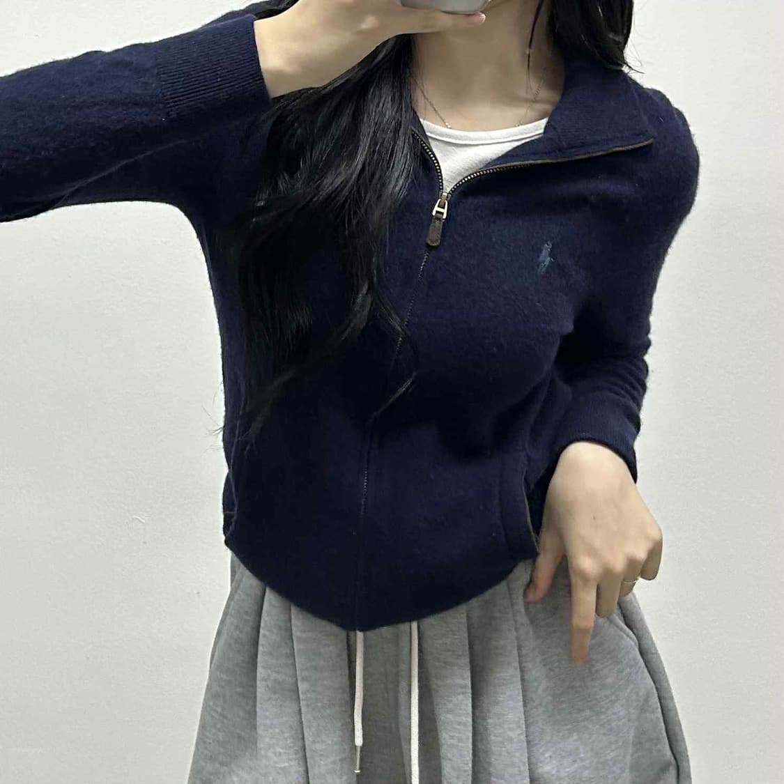 폴로 랄프로렌 신형 메리노 울100% 네이비 걸즈 집업 져지(S) 상품이미지1