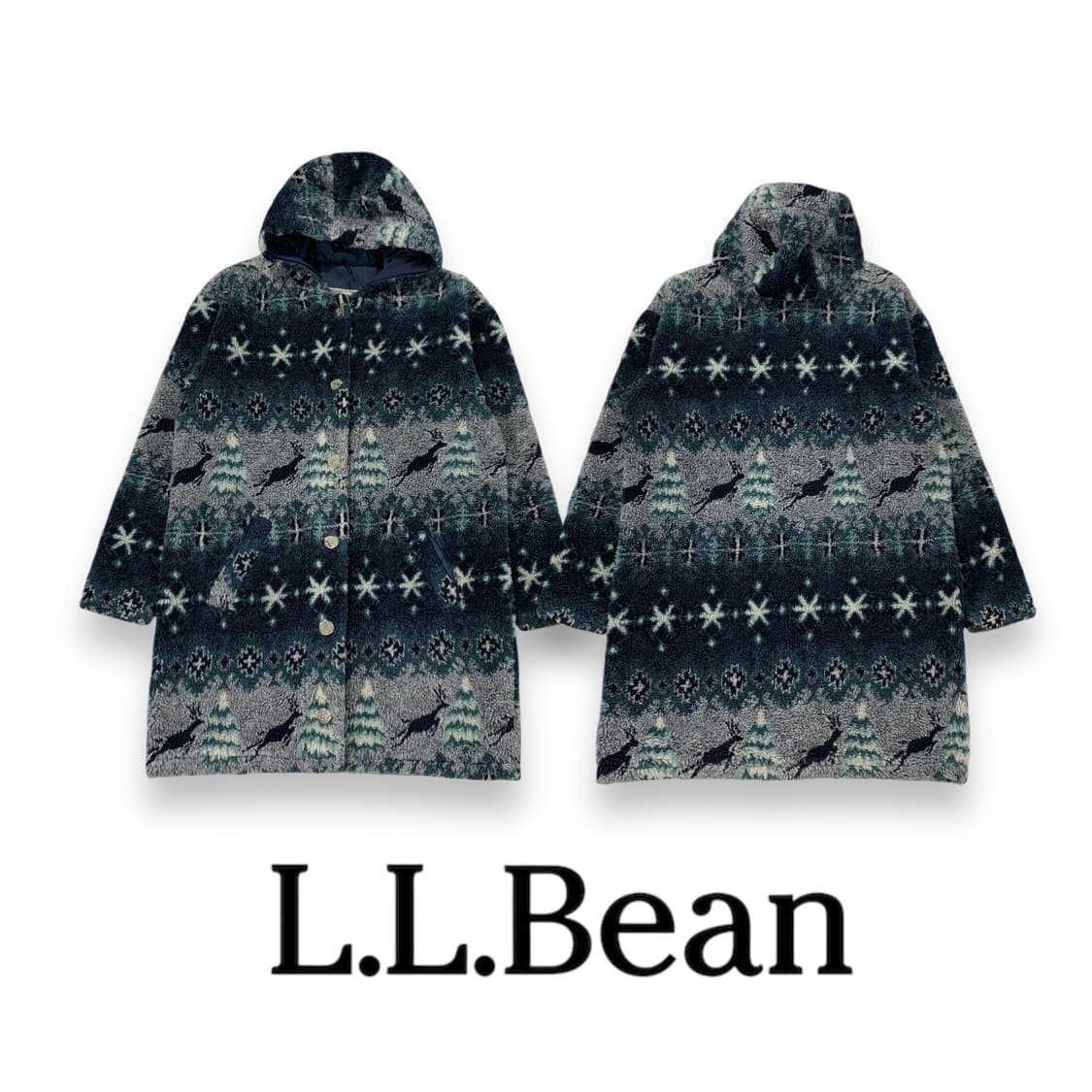 L.L.Bean (엘엘빈) 빈티지 노르딕 패턴 보아 후리스 후드 코트 상품이미지1