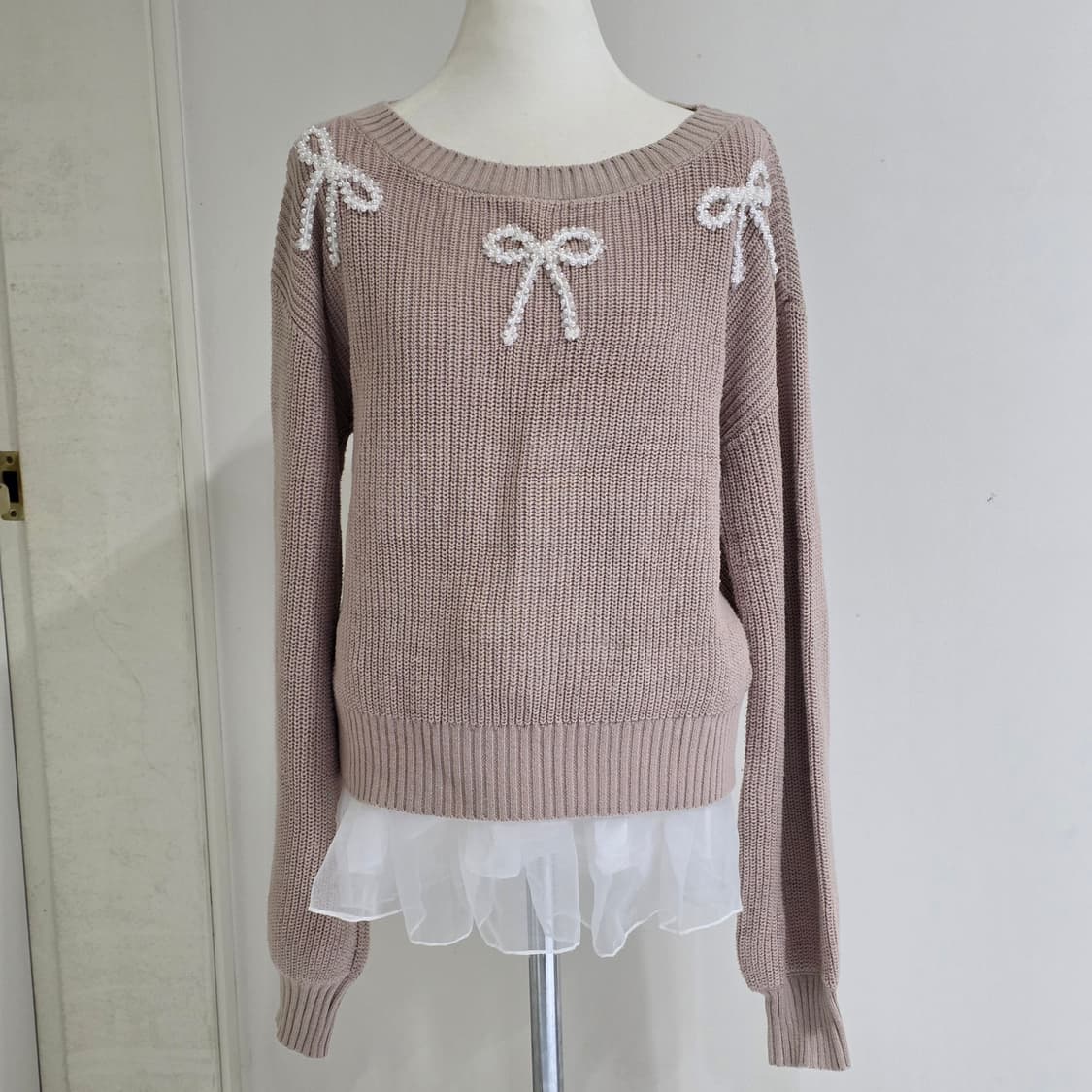 Vaniller 히메라떼갸루 모리걸 진주리본 오트밀 니트 상품이미지7