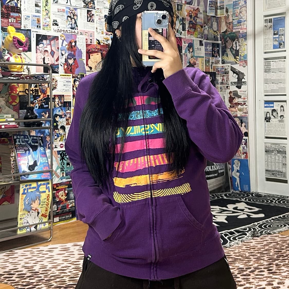 퀵실버 퍼플 넥버튼 프린팅 후드집업 상품이미지1