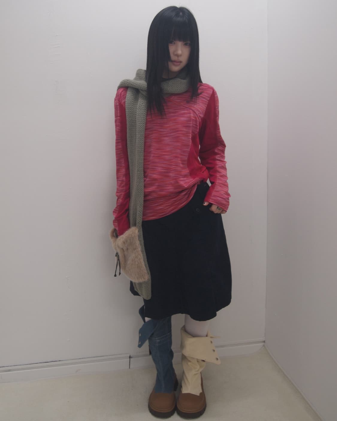 Lafuma hippie stripe mesh mix sleeve top 상품이미지4