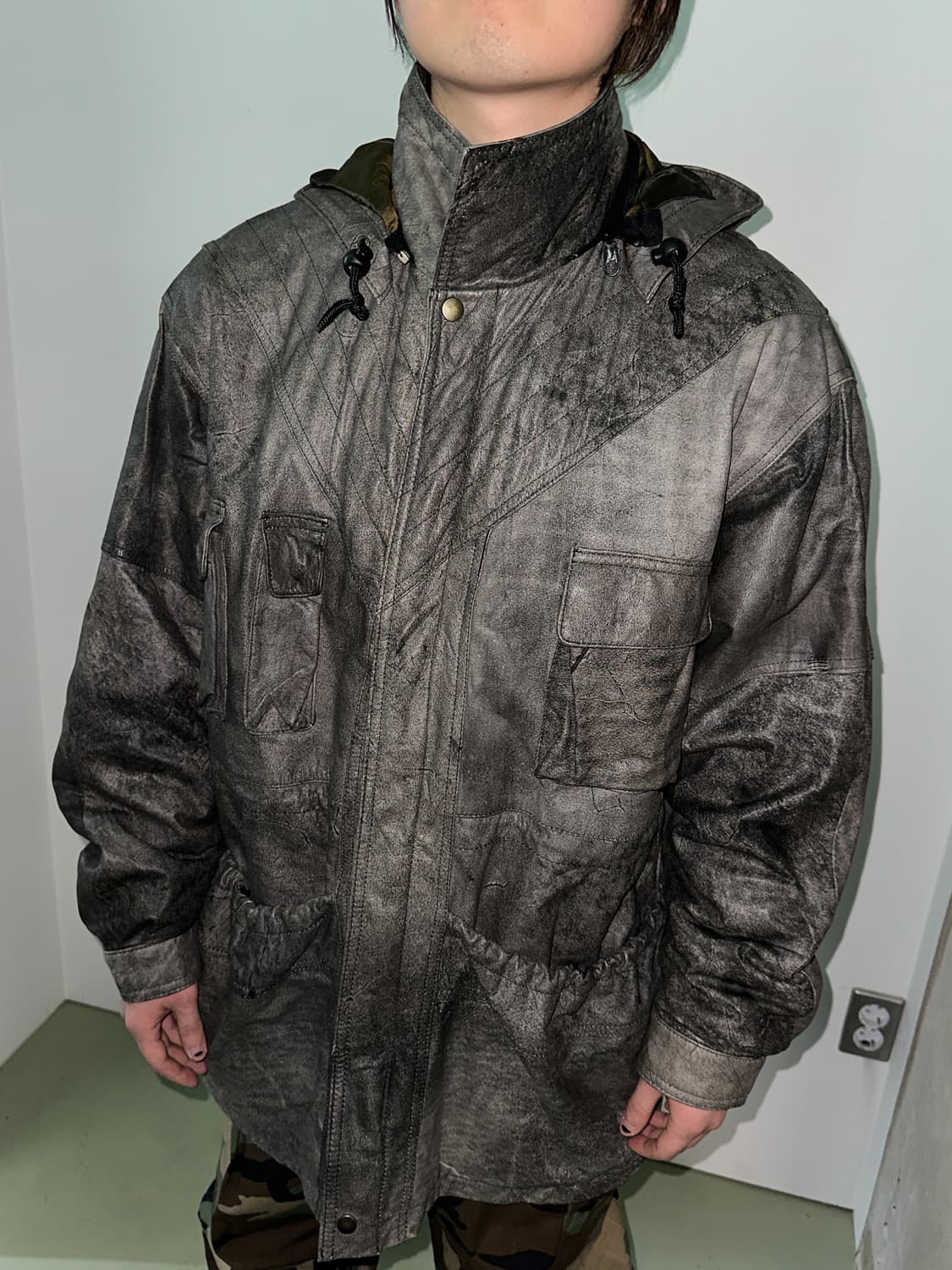 이베페 후드 더티 워시드 레더 사파리 자켓 상품이미지2