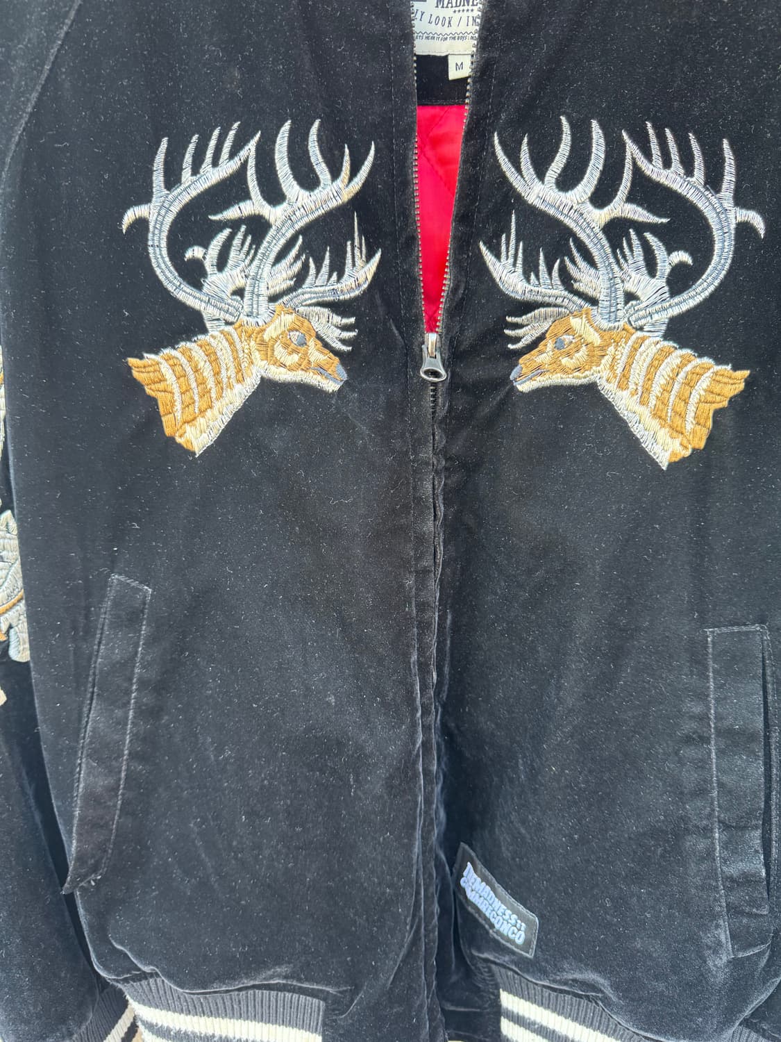 For the boys 빈티지 자수 벨벳 스카쟌 봄버 자켓 상품이미지4