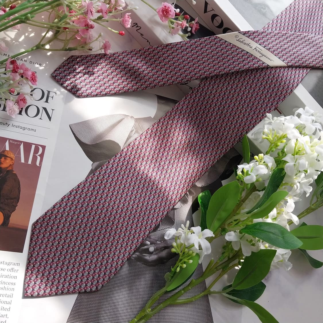 페라가모 실크 와인 하우스 패턴 넥타이 7.9cm A등급 K2319 상품이미지2