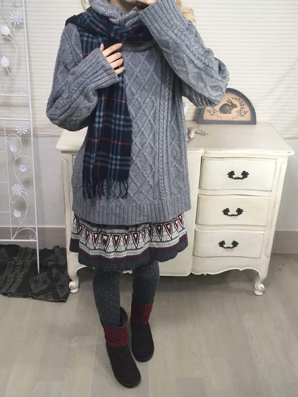 jpn vintage 그레이 터틀넥 꽈배기 후드 니트 상품이미지5