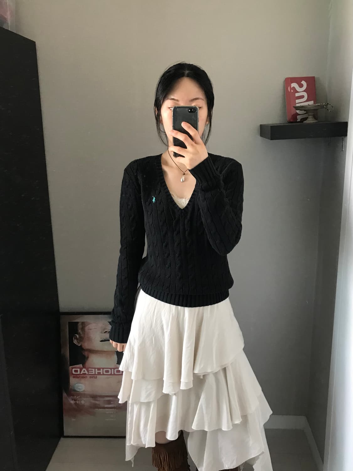 폴로 랄프로렌 포니로고 블랙 브이넥 케이블 니트 상품이미지4