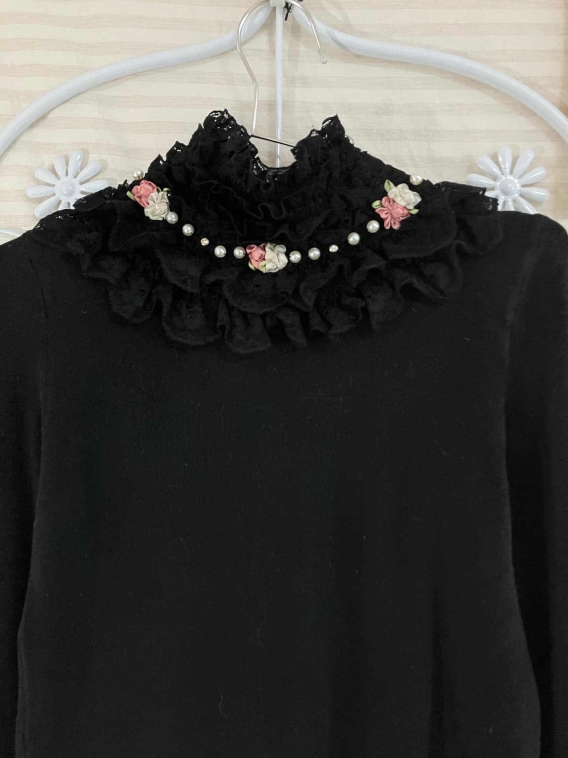 빈티지 블랙 진주 레이스 니트 폴라 930 y2k 스트릿 갸루 펑키 일본 상품이미지3