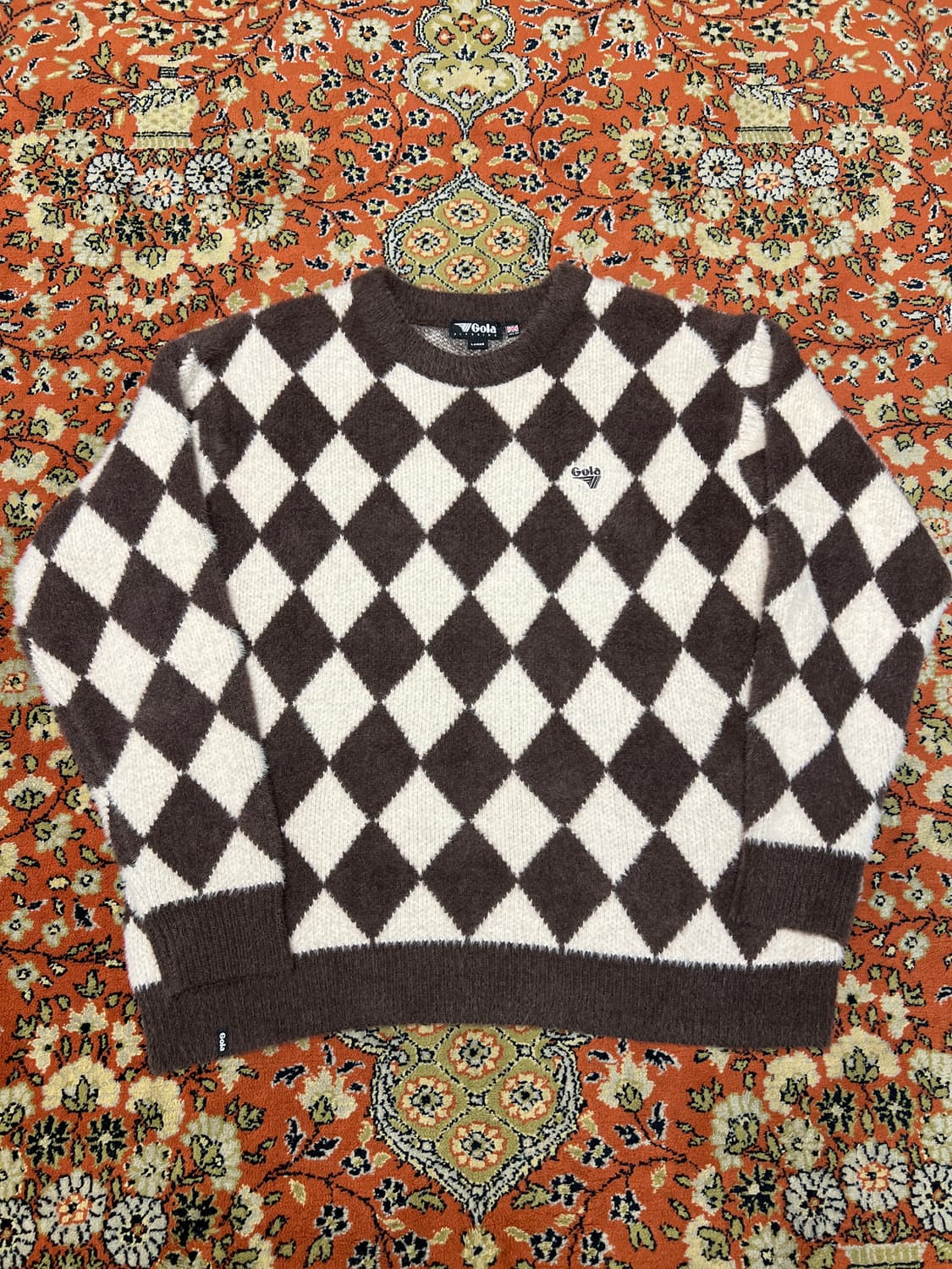 [L] Gola 골라 아가일 체크 니트 브라운 상품이미지1