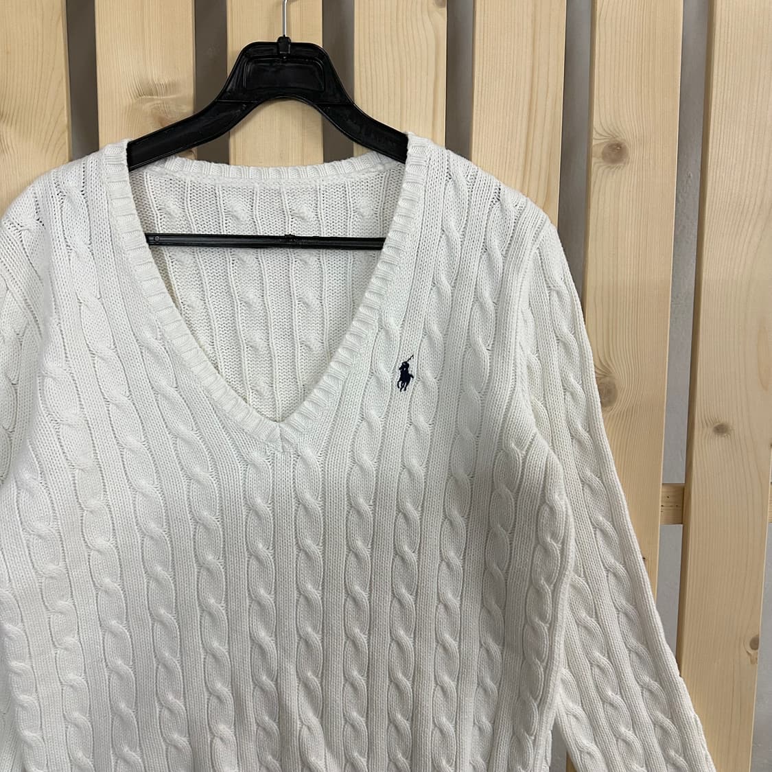 (S~M) 폴로 랄프로렌 아이보리 브이넥 케이블 니트 스웨터 상품이미지3