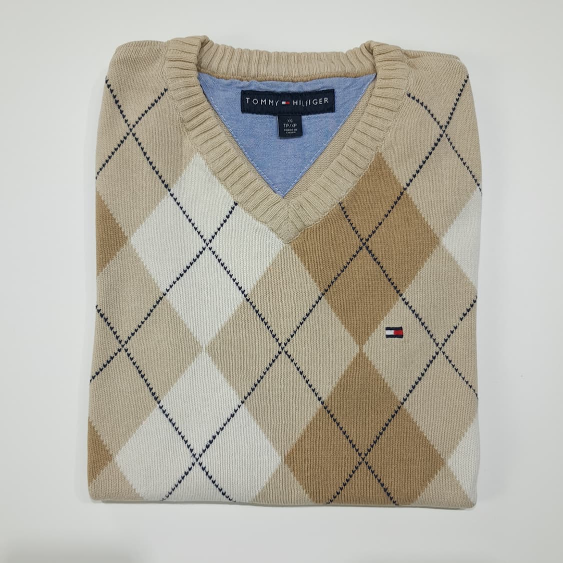 CL320 XS 타미힐피거 00s 코튼 아가일 브이넥 조끼 니트 상품이미지7