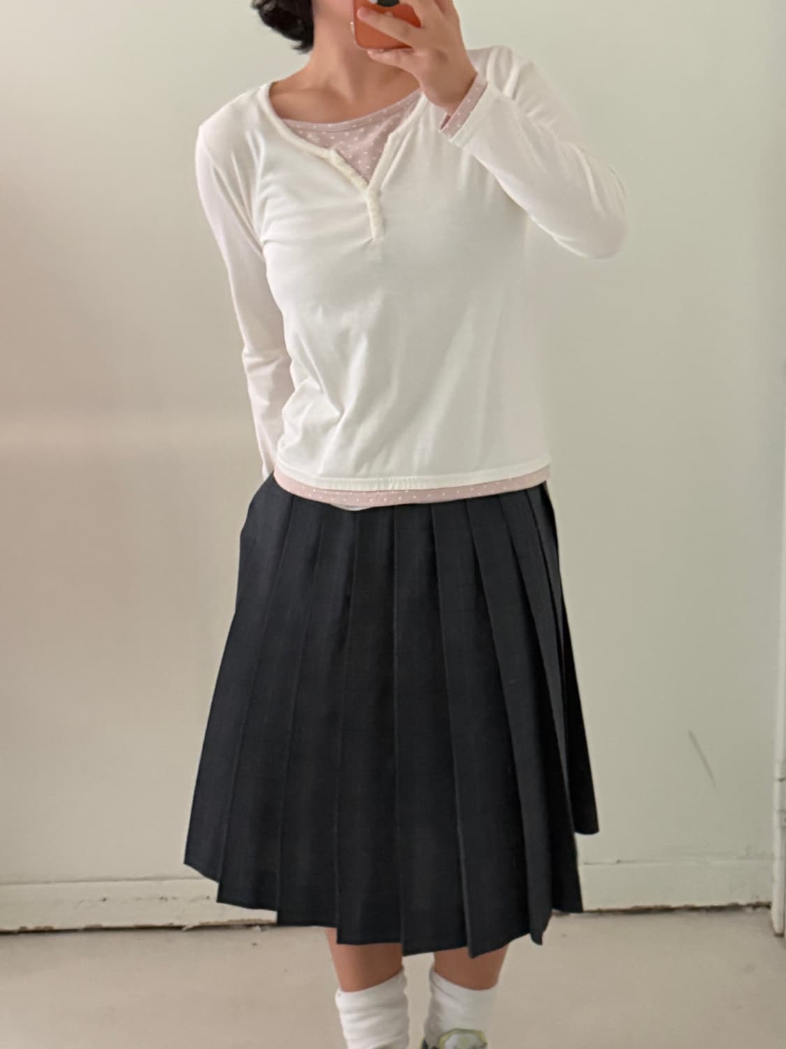 일본빈티지 핑크도트 레이어드 롱슬리브 상품이미지2