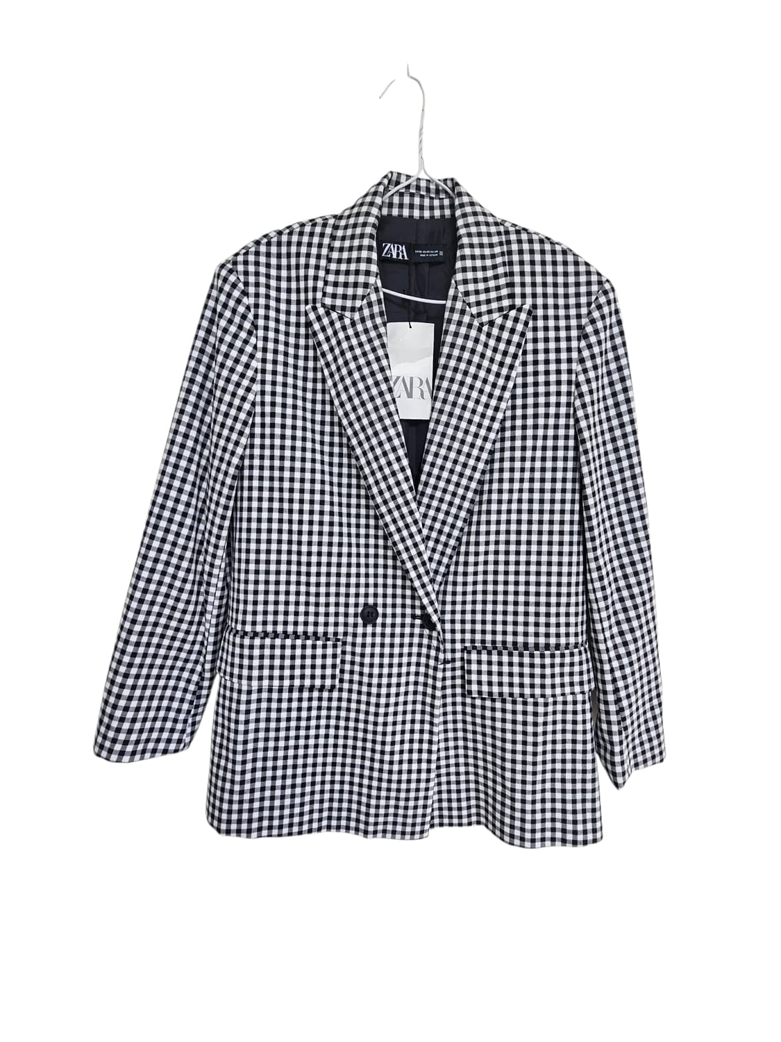 새상품 자라 체크 패턴 더블 버튼 블레이저 XS 상품이미지1