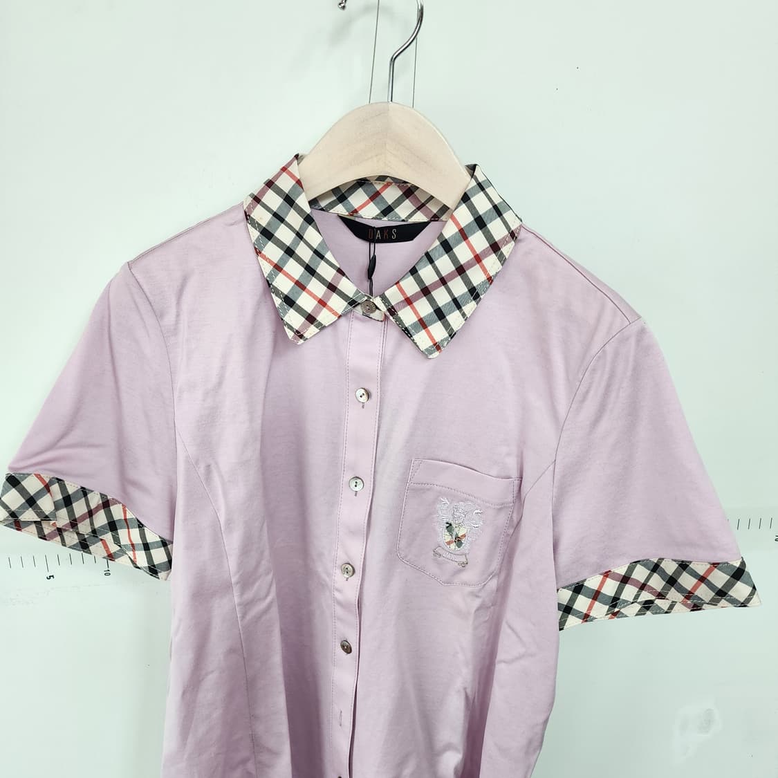 닥스 체크 배색 반팔 셔츠 핑크 상품이미지2