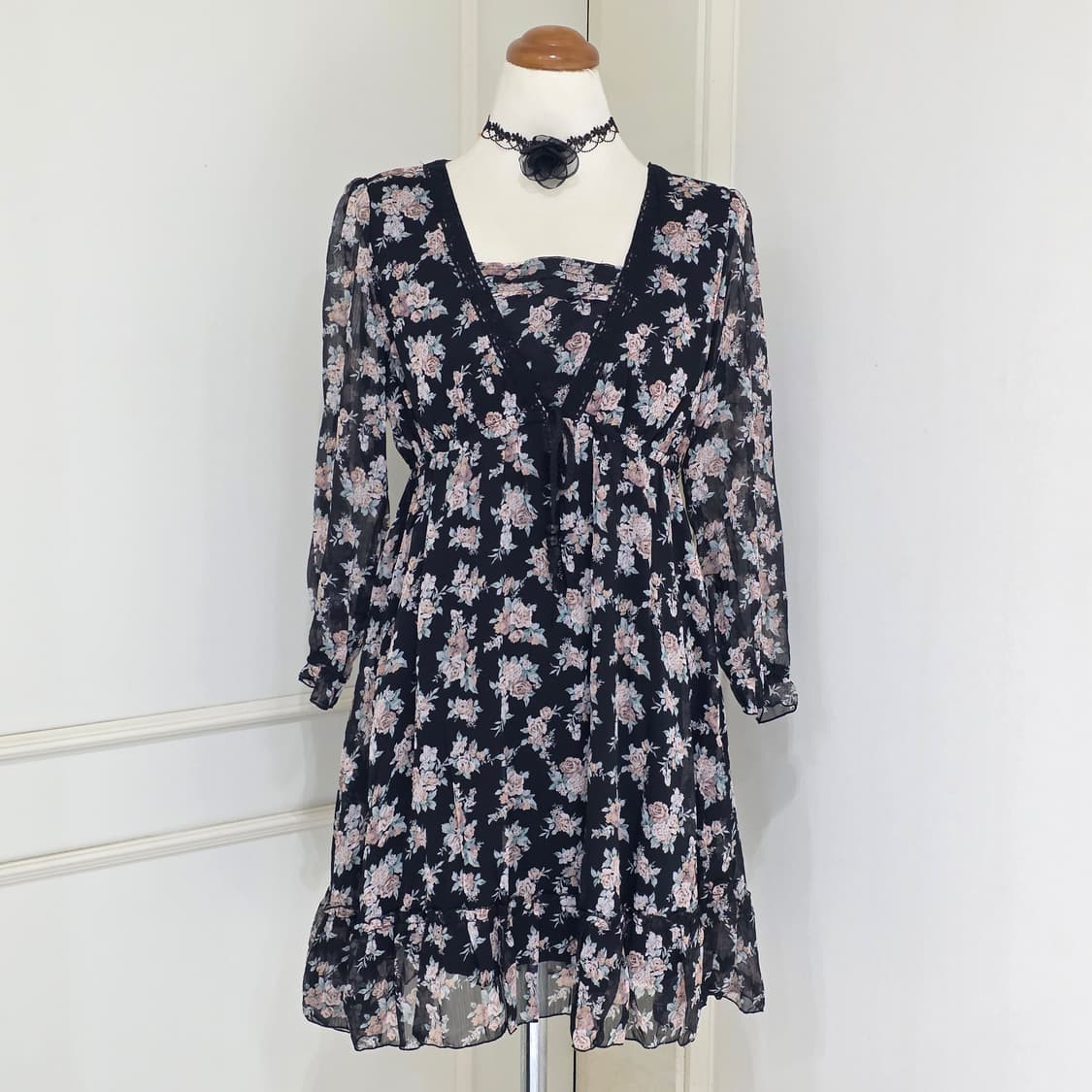 일본빈티지 sky bomber 블랙로즈 보헤미안 쉬폰 모리걸 원피스 상품이미지1