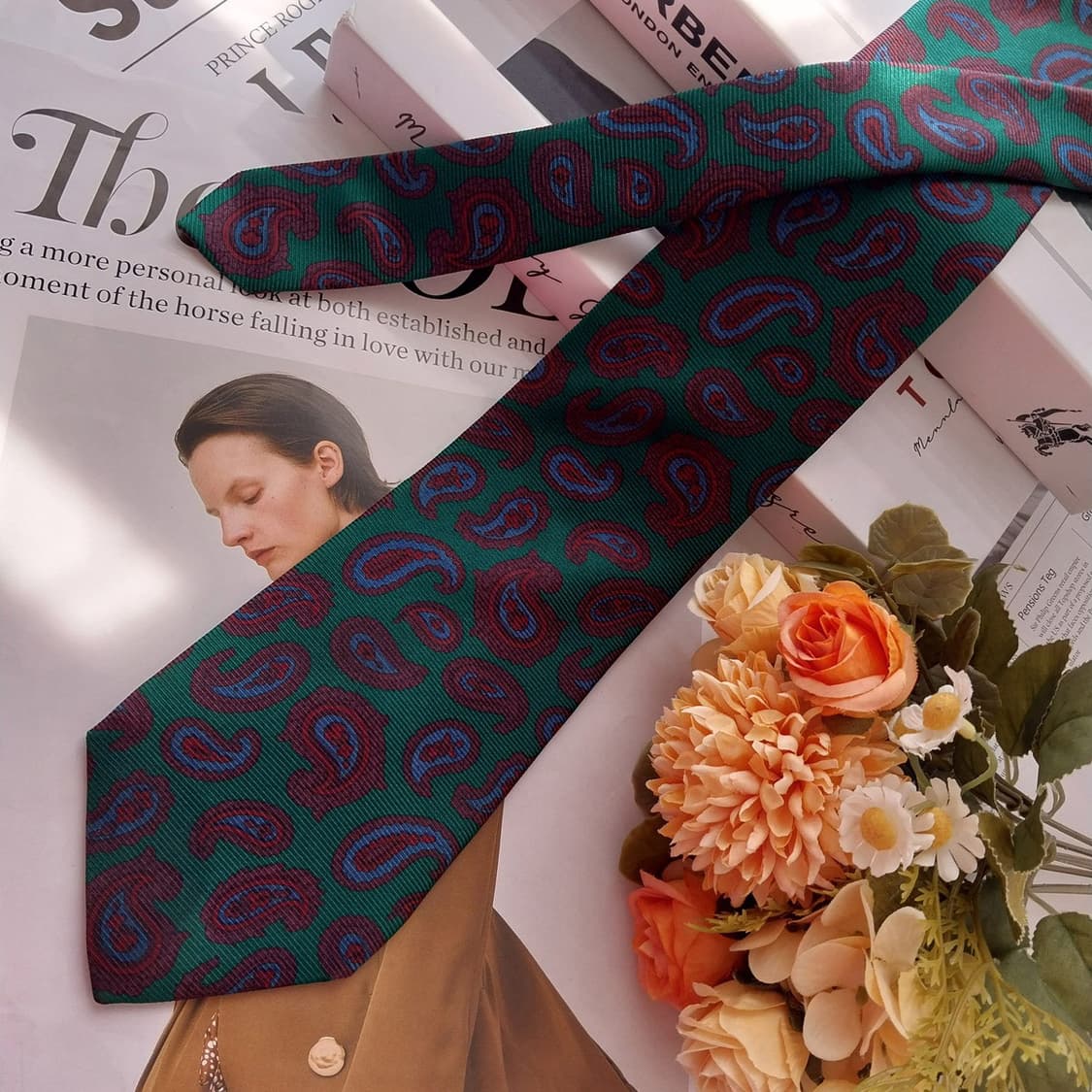 버버리 실크 그린 페이즐리 패턴 넥타이 9cm A~B등급 K2471
 상품이미지4