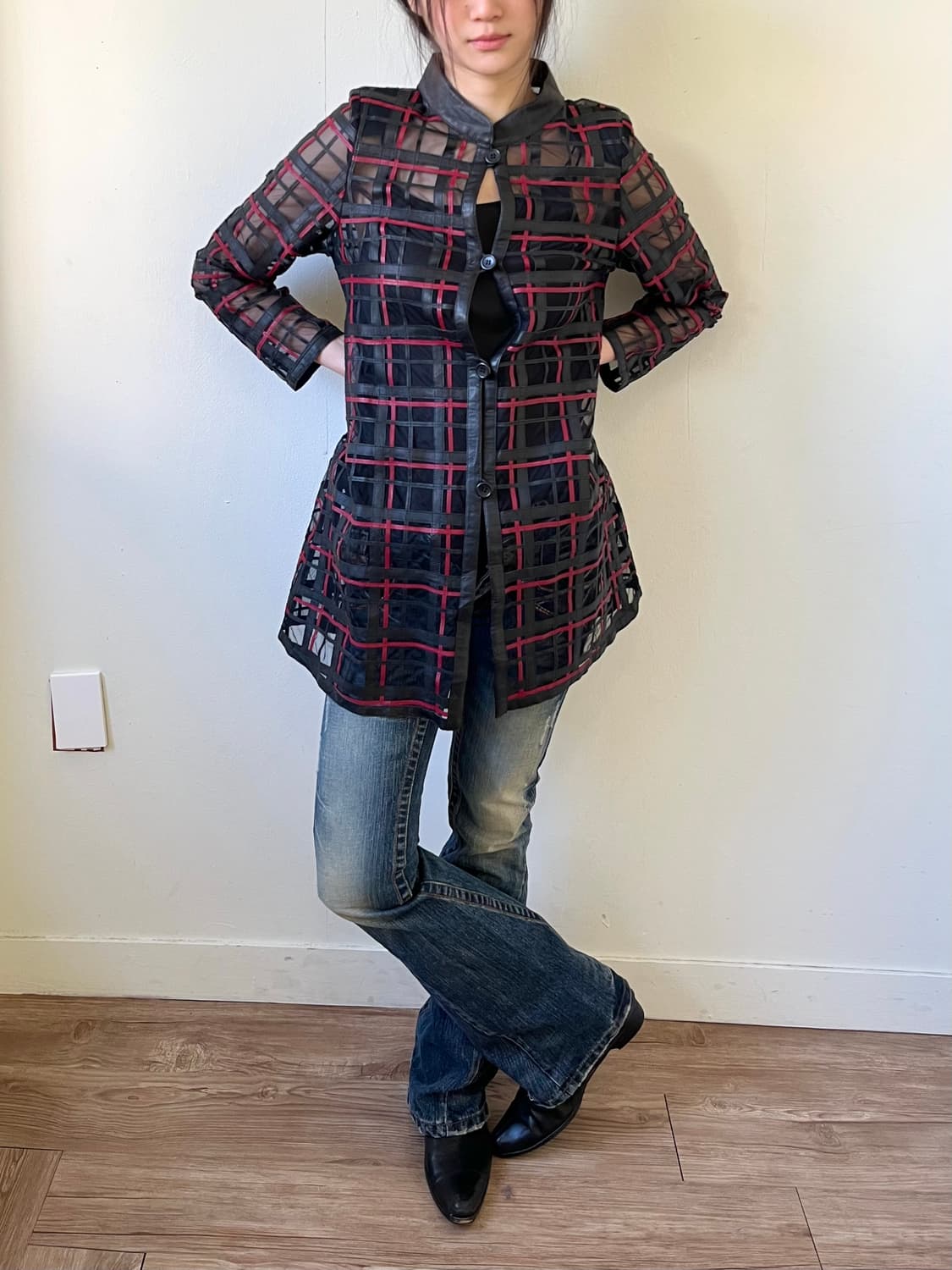 90’s ARBORENTE 시스루 레더 자켓 상품이미지8