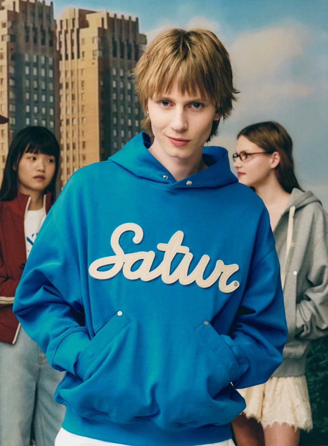 [L] 세터 루고 아플리케 리벳 후드티 블루 상품이미지2