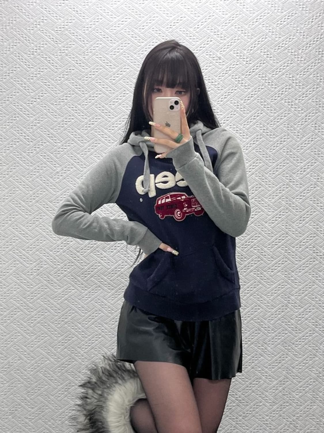 지프 레트로 캐주얼 키치 뽀글이 빅로고 후드티 S C10051 상품이미지1