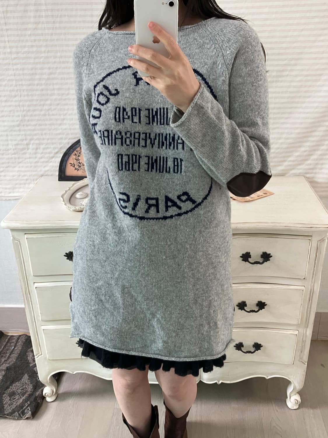 jpn vintage 차콜 네이비 레터링 니트 y2k 스트릿 갸루 펑키 상품이미지2