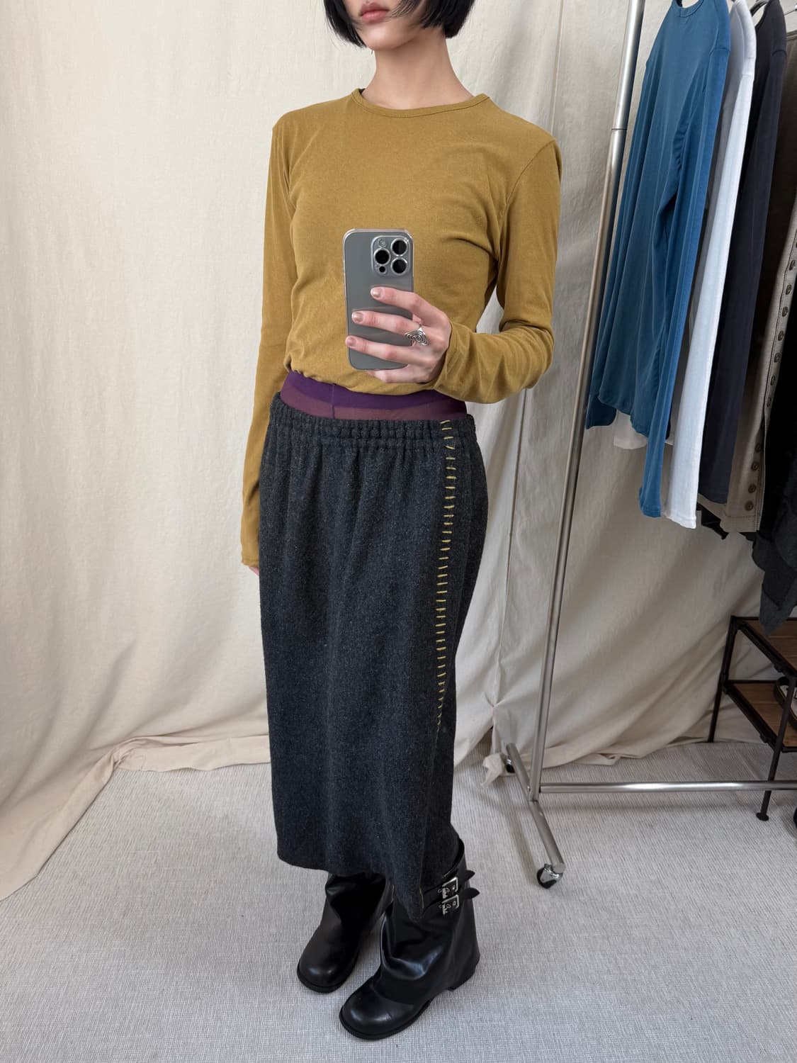 Plus oton 스티치 울 스커트 상품이미지2