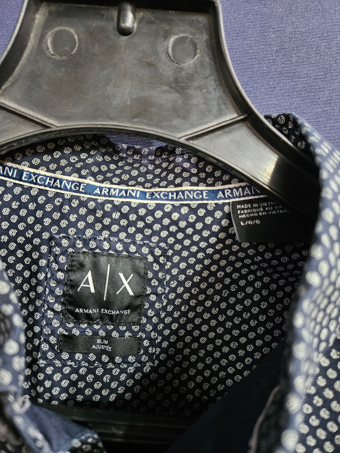 아르마니 익스체인지 멜란지 네이비 남성 슬림핏 100 긴팔셔츠  상품이미지3