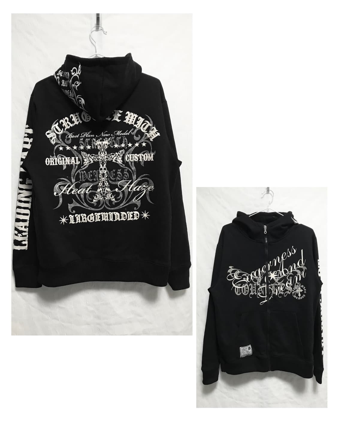 빈티지 펑크 트라이벌 십자가 글리터 레터링 후드 집업 상품이미지1