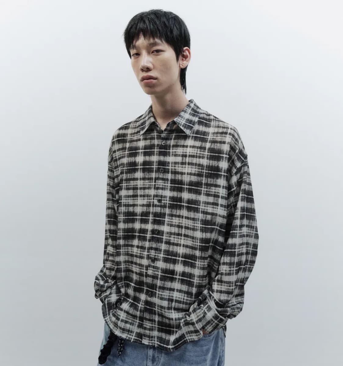 인사일런스 오버핏 체크 프린트 셔츠 BLACK S사이즈 상품이미지1