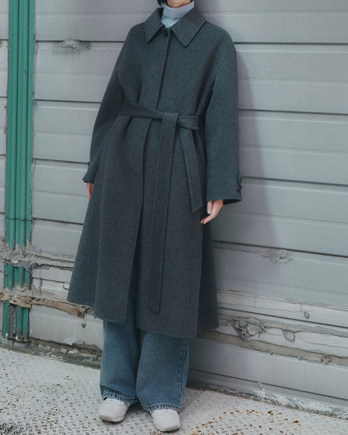 (울70%)미쏘 핸드메이드 벨티드 롱 코트 딥그레이 상품이미지1