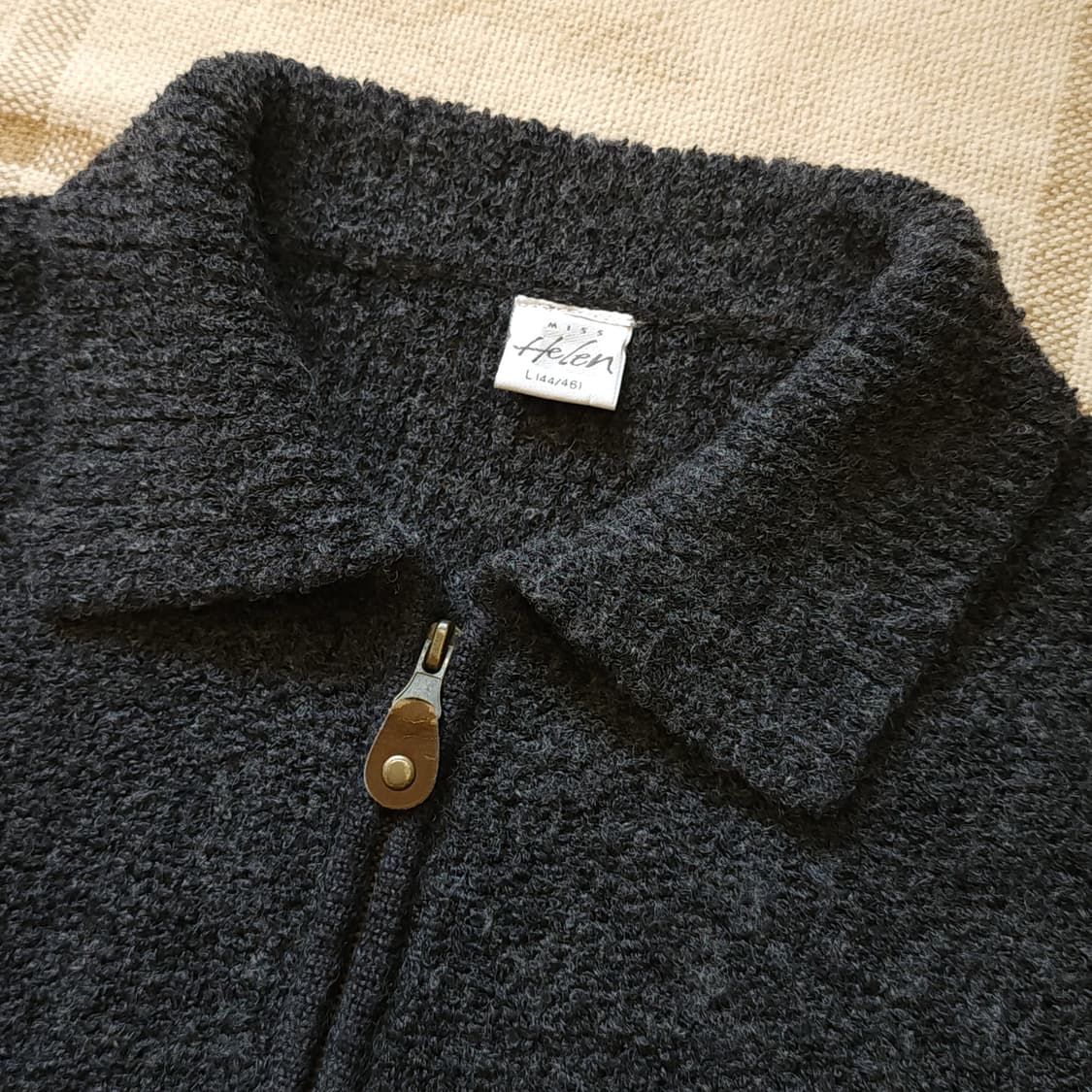 90s 프렌치 핸드메이드 울 니트 컨트리 자수 반집업 니트 L 상품이미지5