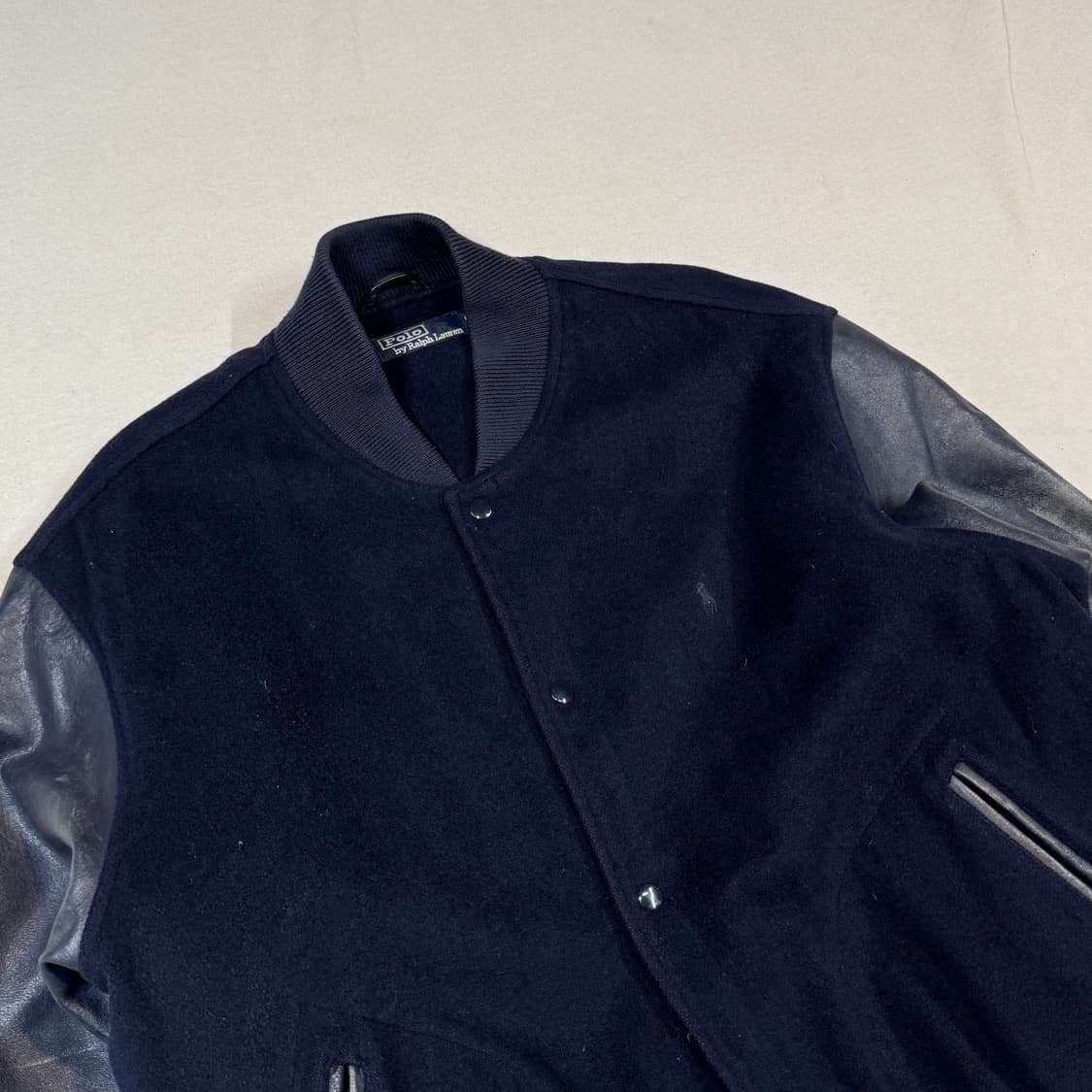 XL) 폴로 랄프로렌 네이비 소가죽 울 바시티 자켓 상품이미지3