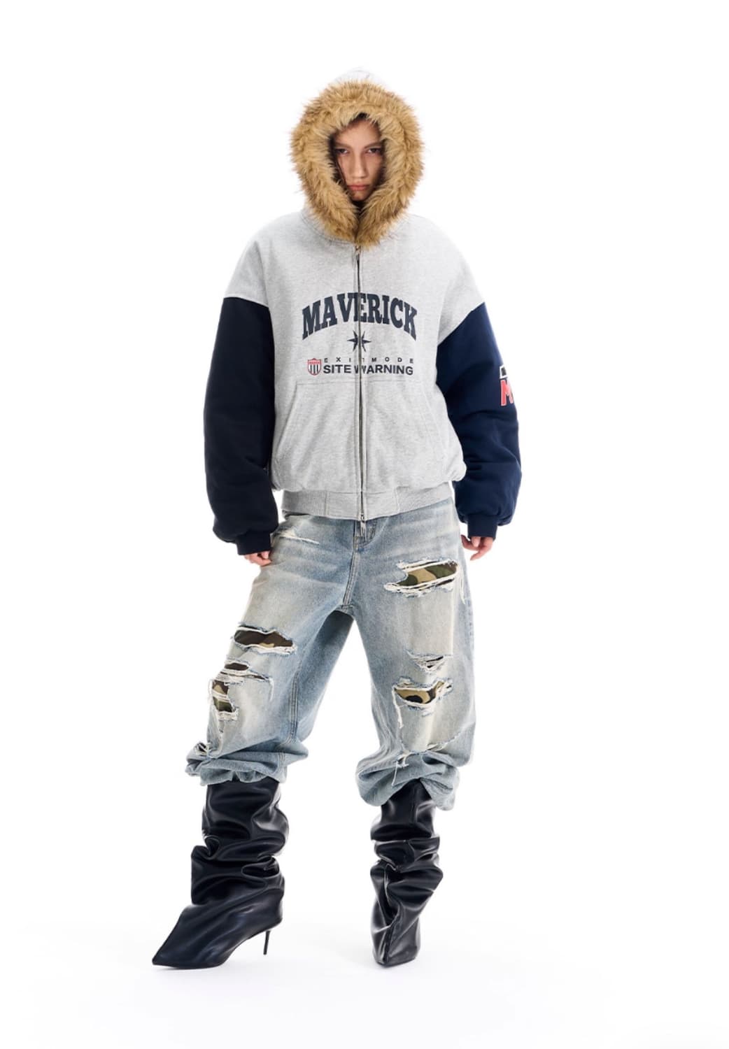 Maverick Logo Fleece Fur Hooded Jacket 상품이미지4