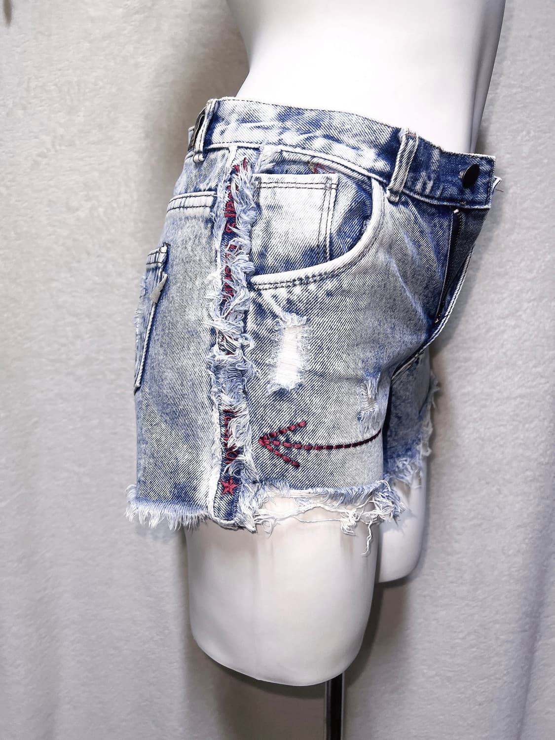 오네갸루 y2k 와투케 펑크 00 핀터 데미지 데님 숏 핫팬츠 청반바지 상품이미지7