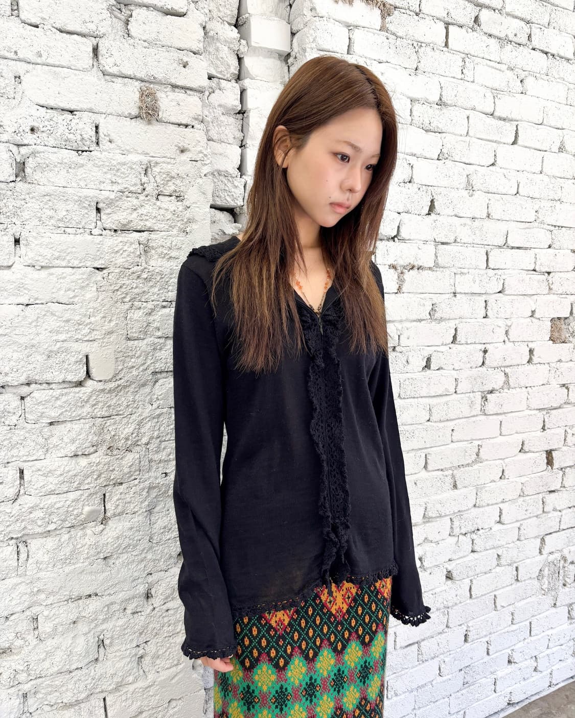 빈티지 레이스 니트 후드집업 상품이미지1