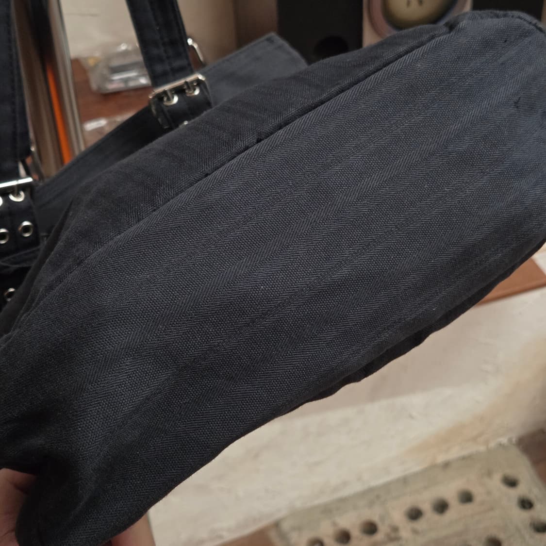 JPN 펑크 무드 블랙 코튼 숄더백 상품이미지7