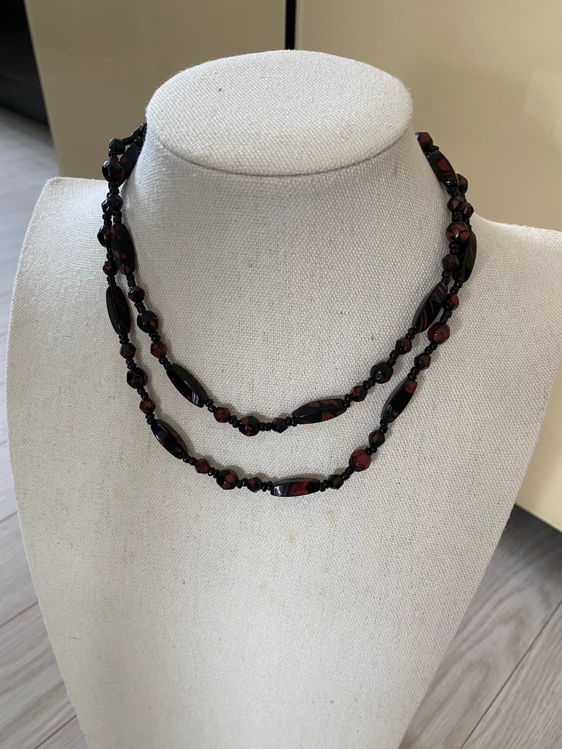 일본수입 레드 블랙 믹스 비즈 롱 목걸이 해 상품이미지5