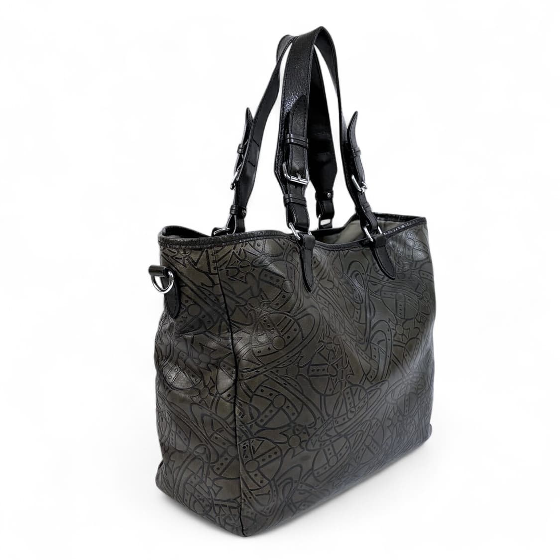 비비안 웨스트우드 로고 패턴 가죽 버클 토트백 상품이미지4