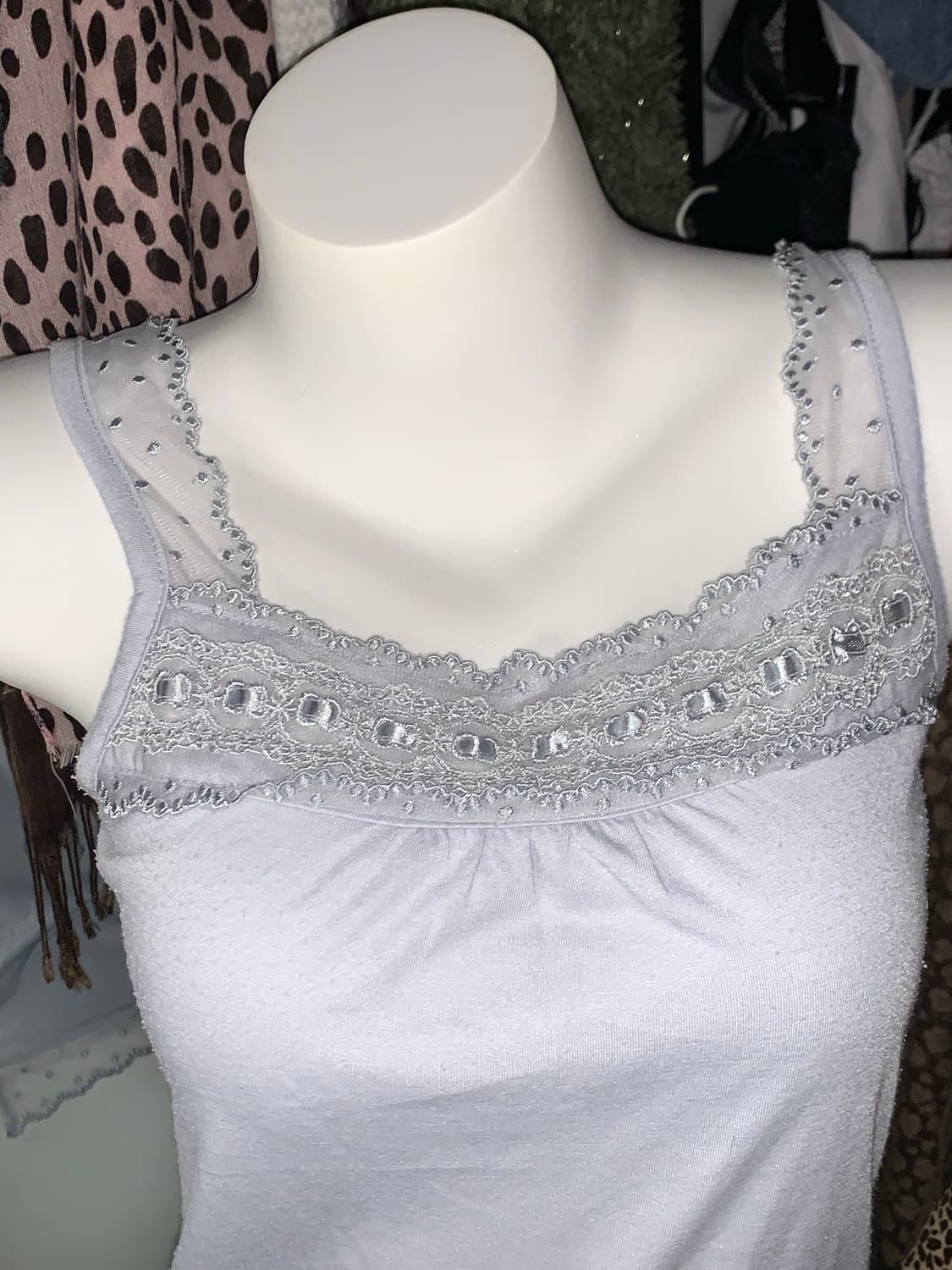 하늘색 모리 리본 레이스 슬리브리스 상품이미지3