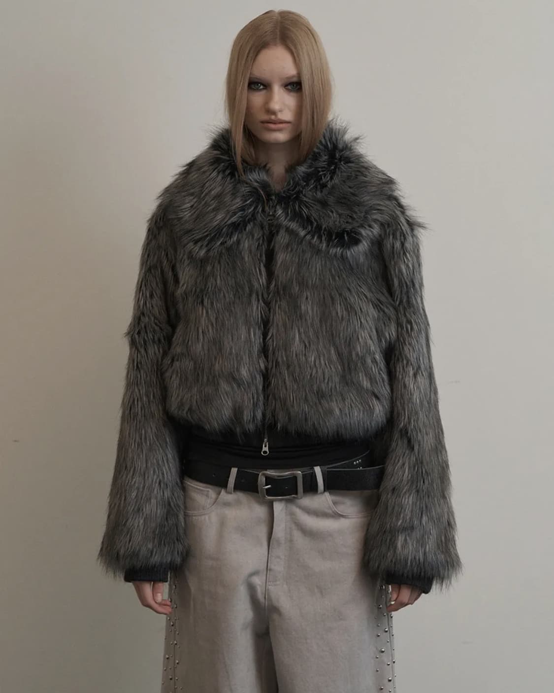 셋업이엑스이 FUR SHORT JACKET / CHARCOAL 상품이미지1